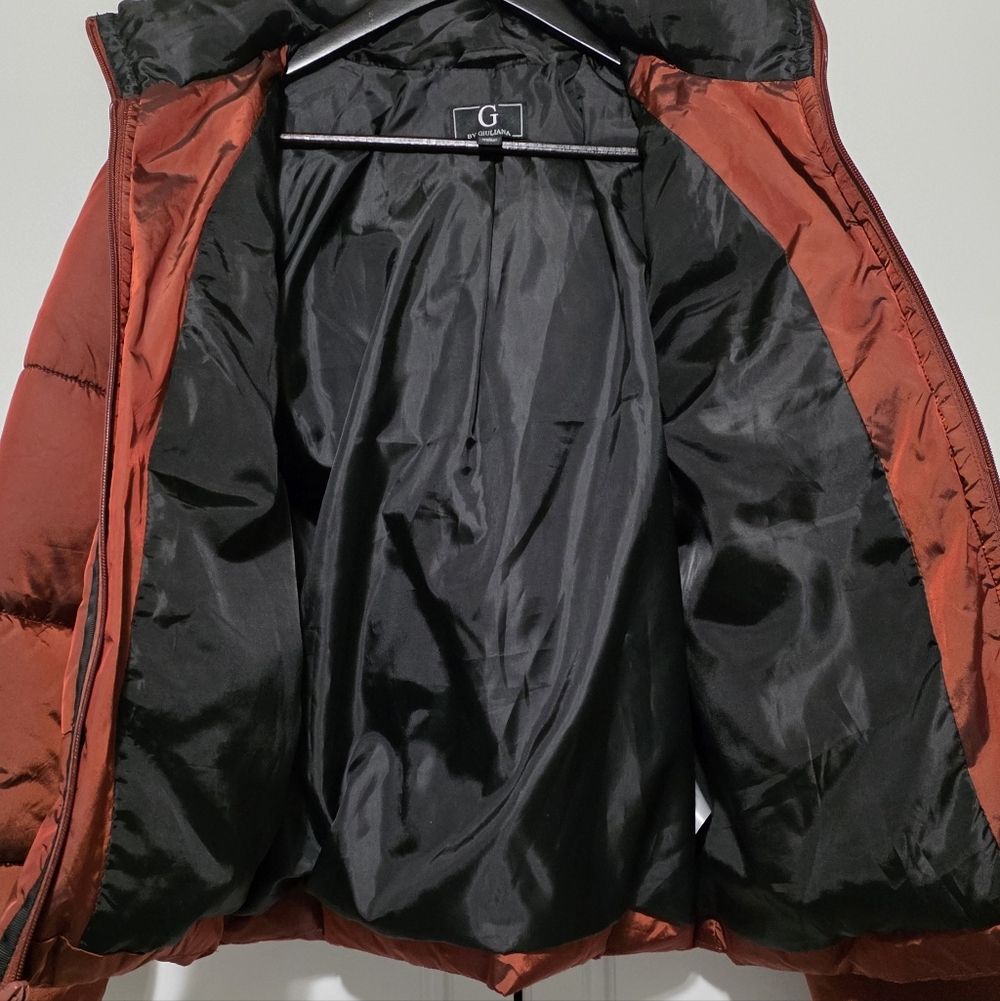 G by Guiliana Womens Puffer Jacket Zip Up Detachable Hoodie Copper Burnt Orange - Picture 5 of 15
